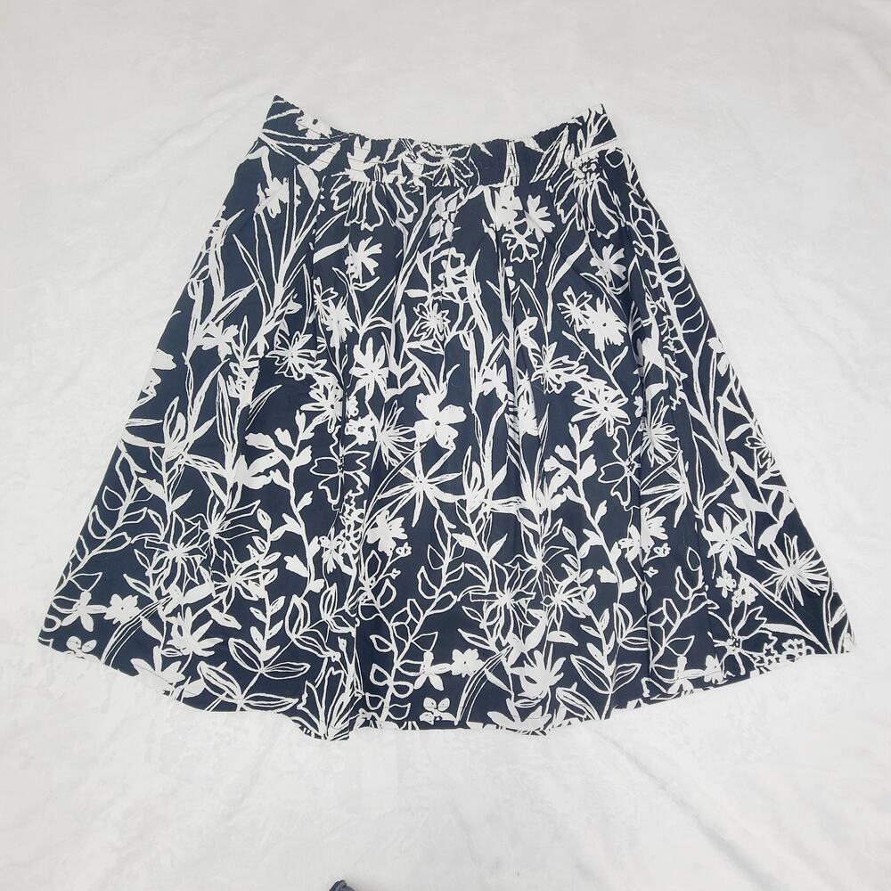Cynthia Rowley Cotton Skirt NWT A Line Black White Floral Elastic Waist Pockets